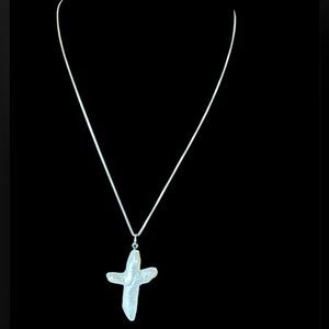 Mother of Pearl cross pendant on sterling silver chain. Adjustable chain.